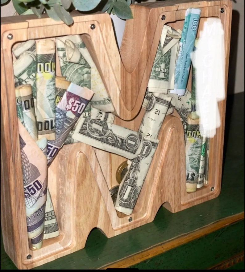 26 English Alphabet wooden handmade Piggy Bank Moneybox Coin Money Wooden Saving Box Home Decor Crafts For Kids image 1