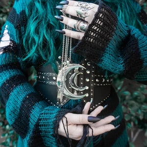 Lairauiy Women E-girl Goth Hole Striped Knitted Pullovers Long Sleeve Ripped Sweater Jumpers Punk Style Kawaii Harajuku Sweater image 8