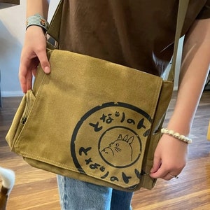 Canvas Messenger Bags Cartoon Students Book Crossbody Bags with Mutiple Pocket Class bag totoro messenger bag