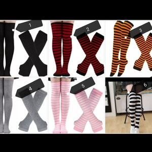 1 Set Women Girls Over Knee Long Stripe Printed Thigh High Cotton Socks and Arm Sleeve Gloves Plus Size Overknee Socks Arm warmers image 7