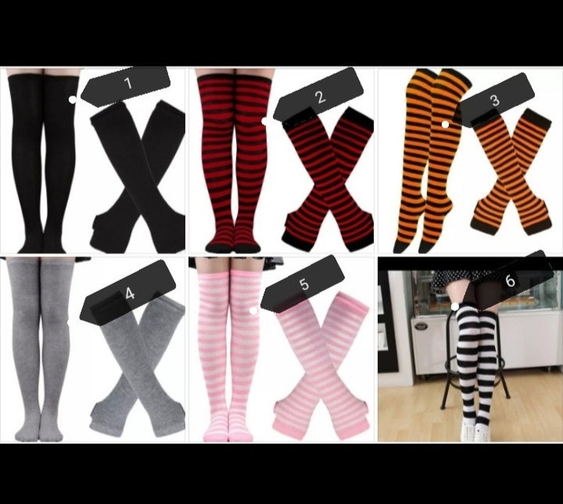 1 Set Women Girls Over Knee Long Stripe Printed Thigh High Cotton Socks and Arm Sleeve Gloves Plus Size Overknee Socks Arm warmers image 7