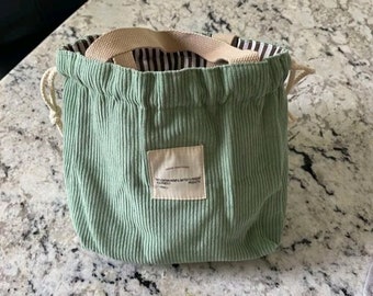 Lunch bag Corduroy bag Drawstring Lunch Bag Women casual hand bag, Reusable Cloth bag for shopping Market Office