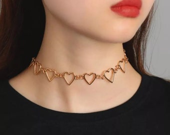 Sweet Love Heart Choker Necklace Cute Bicolor Necklace Jewelry Collier Femme heart chain 2022