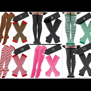 1 lot de chaussettes hautes en coton et de gants pour manches longues en coton à rayures longues et à rayures pour femmes, grande taille, manchettes image 8