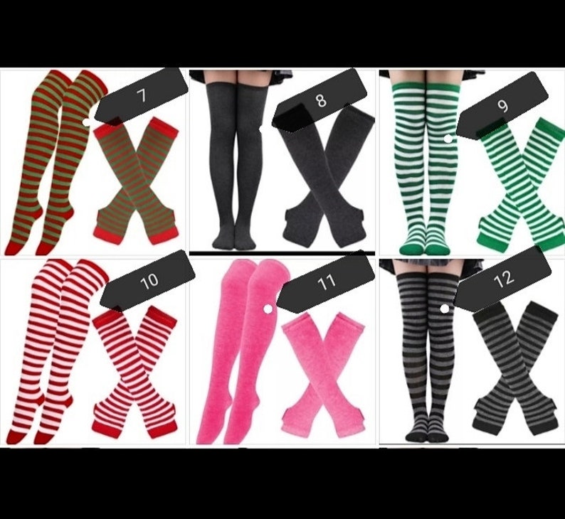 1 Set Women Girls Over Knee Long Stripe Printed Thigh High Cotton Socks and Arm Sleeve Gloves Plus Size Overknee Socks Arm warmers image 8