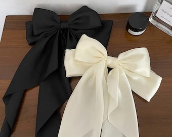 Women Large Bow Hairpin Summer Chiffon Big Bowknot Stain Bow Barrettes Women Solid Color Ponytail Clip Hair Accessories