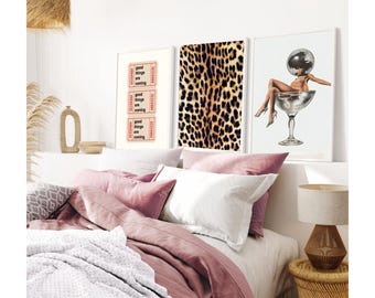 Lot De 4 Posters Léopard Rose Rétro - 50x70 Cm Sans Cadre, Toile Imperméable, Pour Chambre Fille, Appartement, Déco Tendance