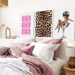 Pink Leopard Wall Art Set DOWNLOAD NOW.  Gallery 3 Trendy Fashion Stylish Prints Aesthetic Girly Wall Art Fashion Magazine