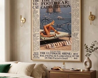 Impression de journal Capri Italie, affiche vintage de talons de designer, décoration murale mode rétro (téléchargement numérique)