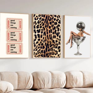 Set of 3 Luxury Prints - Retro Lucky 8 Ball, Stay Wild, Leopard Wall Art, Trendy Chic Decor, Girly Apartment Posters, Pink Gallery Wall Art