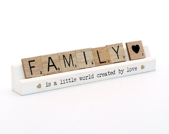 Family Scrabble Block, Family is a little world created by love, Birthday, Christmas Gift, Scrabble Sentiment, Scrabble Tiles