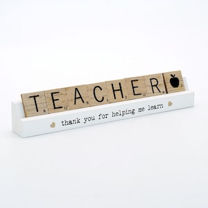 Teacher Scrabble Block, Teacher thank you for helping me learn, Teacher Gift, Gift For Teacher, Scrabble Sentiment, Scrabble Tiles