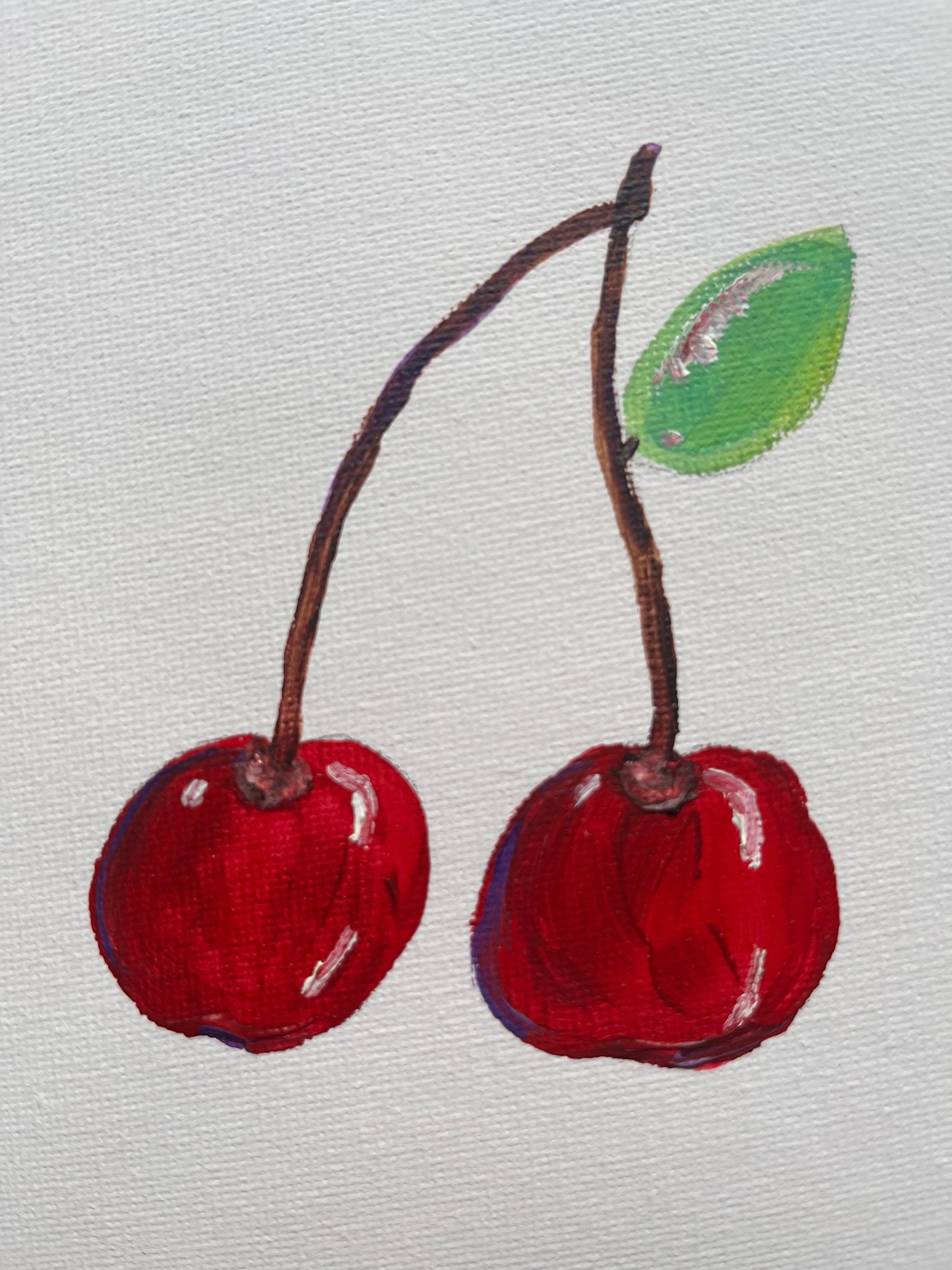 Cherry Painting Made With Acrylic Paints on Canvas. Matt Framed