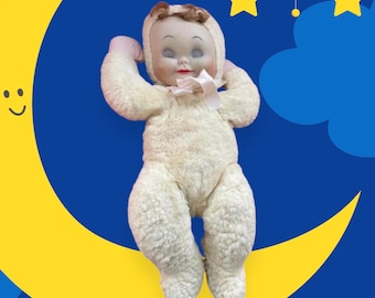 Antik 1959 Gummi Gesicht 15" Baby Puppe mit flauschigem Plüsch Körper