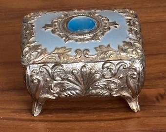 Mid Century Enamel and Cabochon Trinket Box with Velvet Lining
