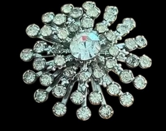 Broche vintage grande con diamantes de imitación y fuegos artificiales