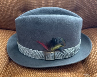 RARE! Museum Piece Stetson 3x Beaver Felt Fedora with Leather and Feathers. Silk Lined