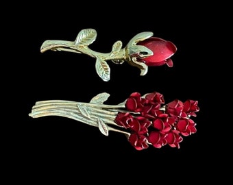 Signed DM 97 Roses Brooch and Unsigned Rose Brooch