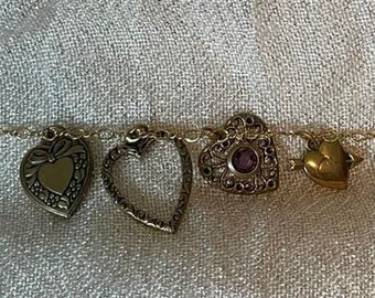 Stunning Vintage Brass Hearts Charm Bracelet