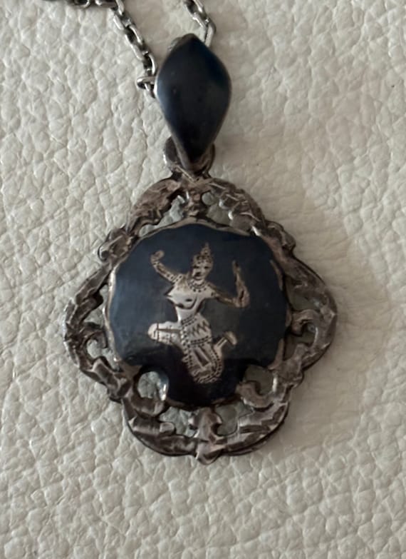 Pince à Cravate Vintage Siam Sterling - Femme Danseuse Poignard - Argent Niellé