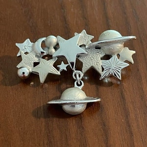 Spilla Vintage Torino Stars and Planets in Silvertone