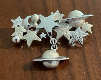 Broche Vintage Torino Stars and Planets en Silvertone