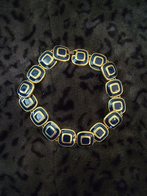 80s Navy and Goldtone Choker - image 1
