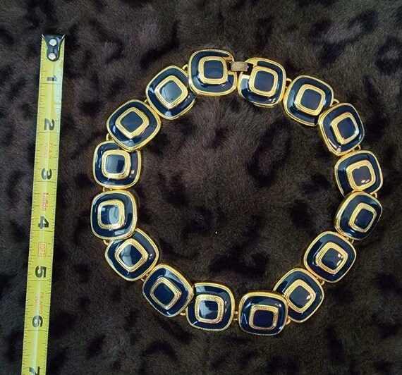 80s Navy and Goldtone Choker - image 3