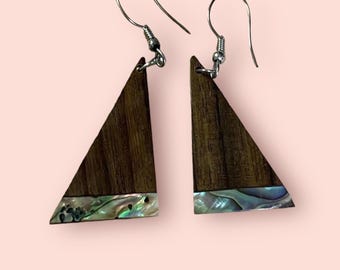 Atemberaubende Holz und Abalone Vintage Ohrhänger