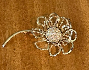 Signed Aurora Borealis Rhinestone Sarah Coventry Mid Century Brooch