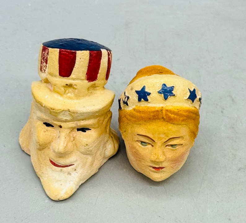 Vintage Ceramic American Themed Salt and Pepper Shakers Sold Individually Patriotkc Heads RWB