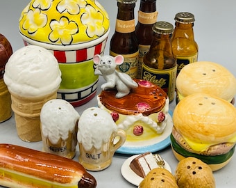 Vintage Snack Food Themed Salt and Pepper Shakers From Japan/ Beer, Cheeseburger and Ice Cream Shakers
