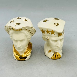 Vintage Ceramic American Themed Salt and Pepper Shakers Sold Individually ivory w/ Gold Heads