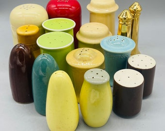 Vintage Salt & Pepper Shakers In Solid Colors From Various Mid Century Dinnerware Lines