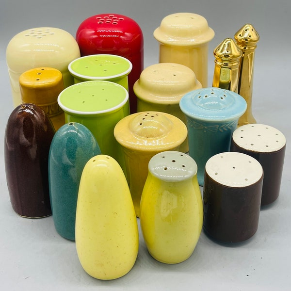 Vintage Salt & Pepper Shakers In Solid Colors From Various Mid Century Dinnerware Lines