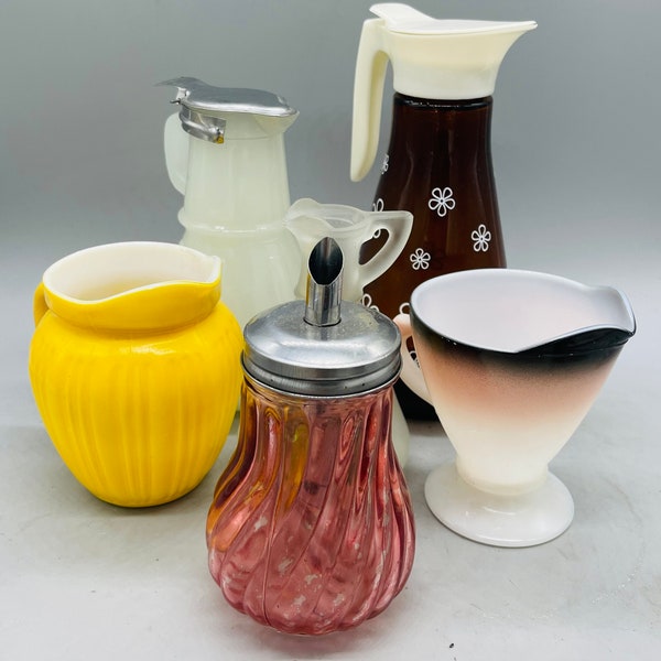 Vintage Glass Small Pitchers for Syrup, Vinegar, Etc.
