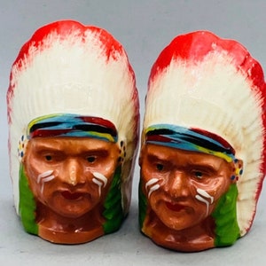 Vintage Ceramic American Themed Salt and Pepper Shakers Sold Individually Indian Chief Heads