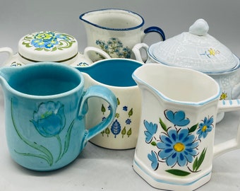 Vintage Blue Floral Kitchenware Creamers and Sugar Bowls Sold Individually