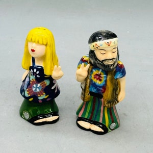 Vintage Ceramic American Themed Salt and Pepper Shakers Sold Individually Hippies