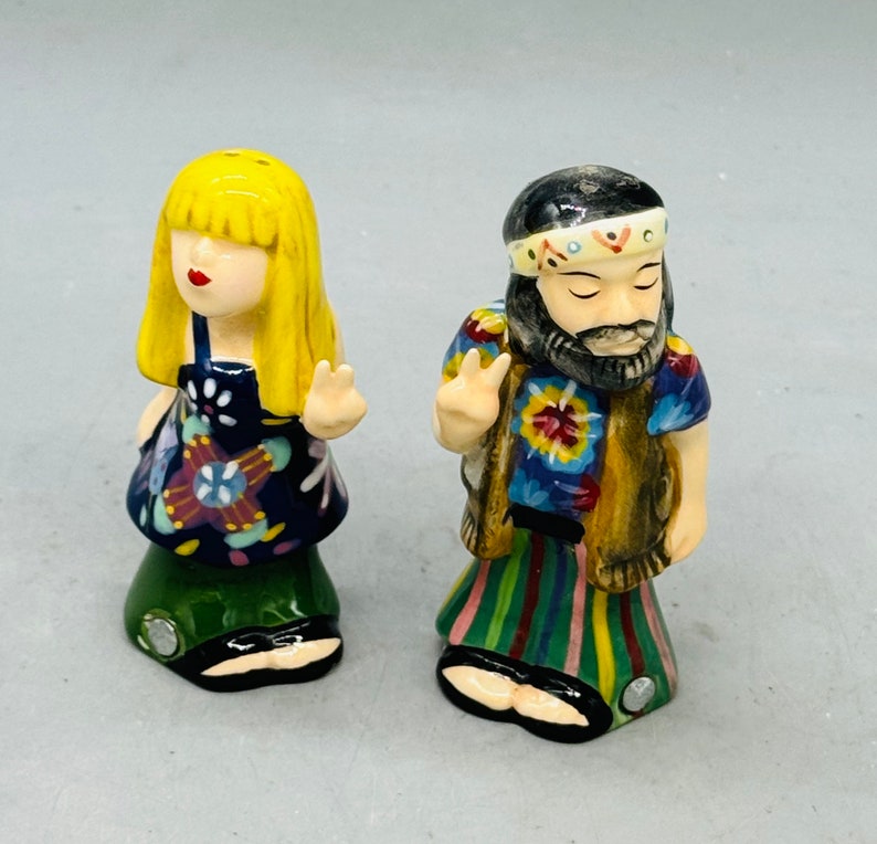 Vintage Ceramic American Themed Salt and Pepper Shakers Sold Individually Hippies