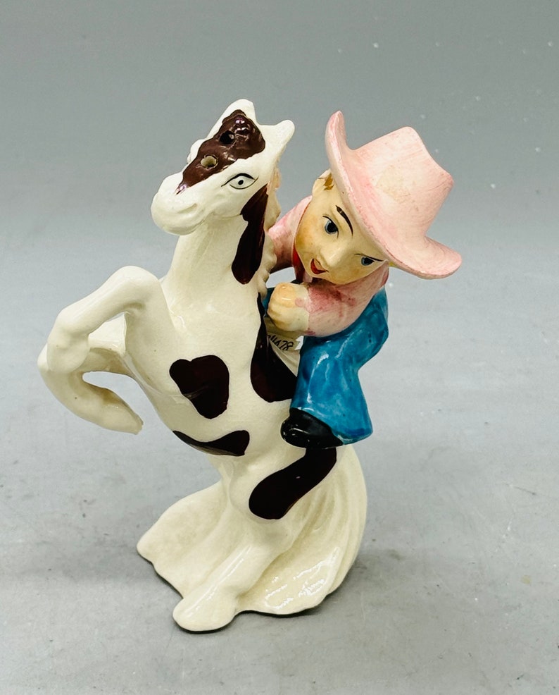 Vintage Ceramic American Themed Salt and Pepper Shakers Sold Individually Cowboy on Horse