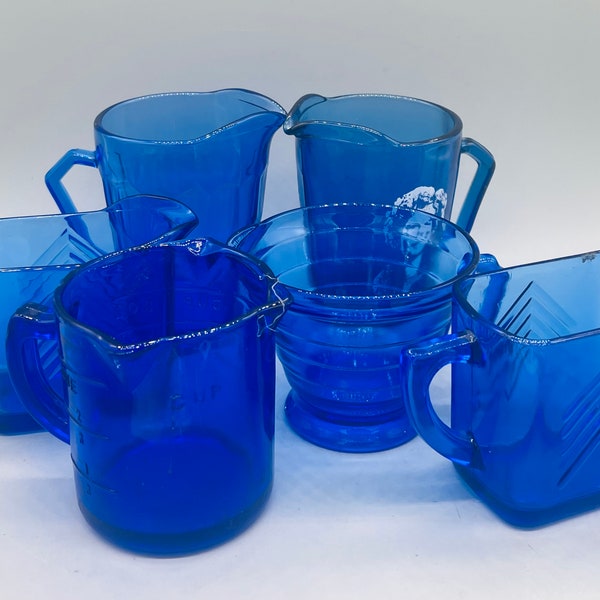 Vintage Blue Glass Creamers and Sugar Bowls Sold Individually