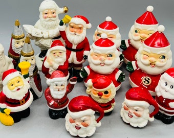 Vintage Ceramic Santa Figurine Salt and Pepper Shakers, Napkin Rings & Other Tableware Sold In Sets