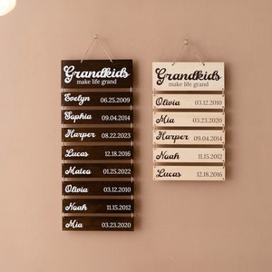 Placa de madeira personalizada, presente de Natal para avó da filha, placa para netos, placas de nome de madeira, decoração para casa, presente personalizado E98