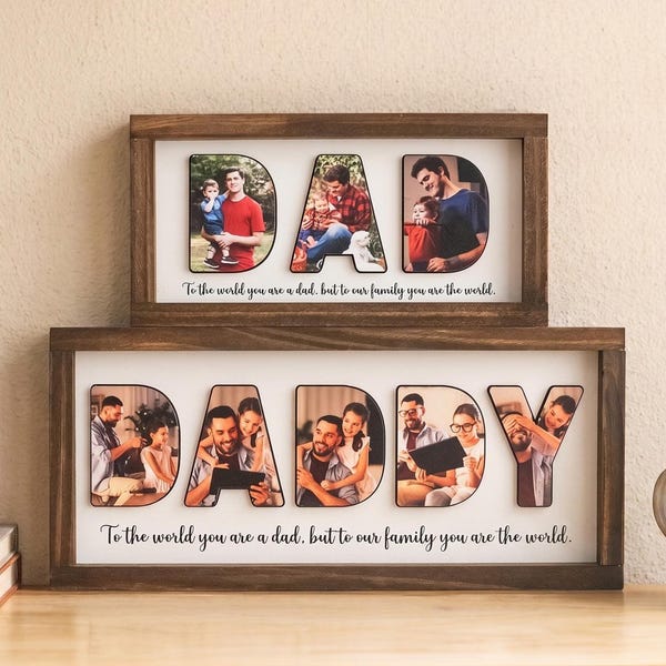 Personalized Photo Frame for Dad, Custom Wooden Father Gift, Father's Day Keepsake, Rustic Dad Photo Decor Y77