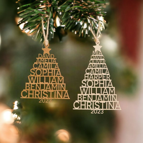 Family Christmas Ornament - Christmas Tree Ornament with Family Names - Christmas Tree Name Ornament - 2023 - Christmas in July Sale O20