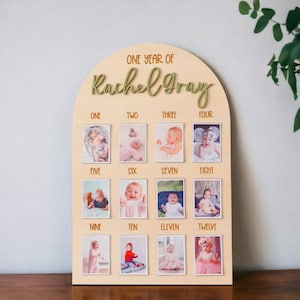 Baby Milestone Photo Board, 12 Months Display, Picture Board, Baby Photo Board, Monthly Milestones, 1st Birthday Decor, First Year Sign G23