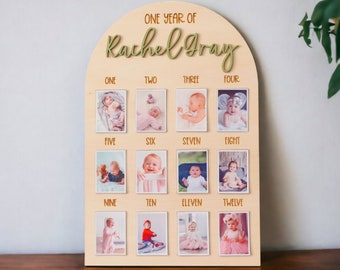 Baby Milestone Photo Board, 12 Months Display, Picture Board, Baby Photo Board, Monthly Milestones, 1st Birthday Decor, First Year Sign G23