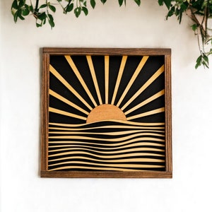 Arte del legno Sun Moon, Arredamento della camera Boho, Arte del legno appesa, Decorazione della parete Boho, Decorazione della casa in legno, Decorazione della parete del sole, Arte della metà del secolo R08