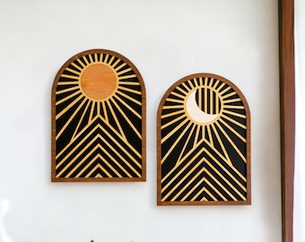 Sun Moon Wall Decor, Modern Decor, Wood Art Decor, Home Decor Wall Art, Sun And Moon Art, Office Decor, Trendy Wall Art R09